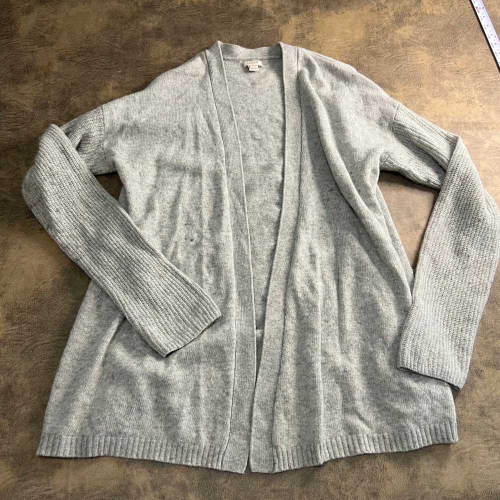 J.Crew Cardigan Womens XL Gray Merino Wool Blend Open Front‎ Knit Sweater C8699